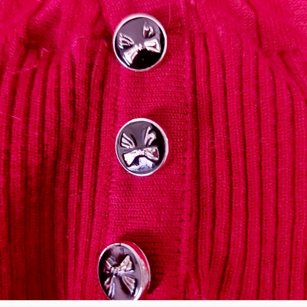 Lavena Romantic Pull On Sweater Cranberry Ruffles Bow Tie Buttons XXL - Picture 4 of 8
